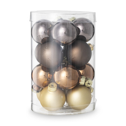 Box met kerstballen – bruin – ø4 cm – set van 16